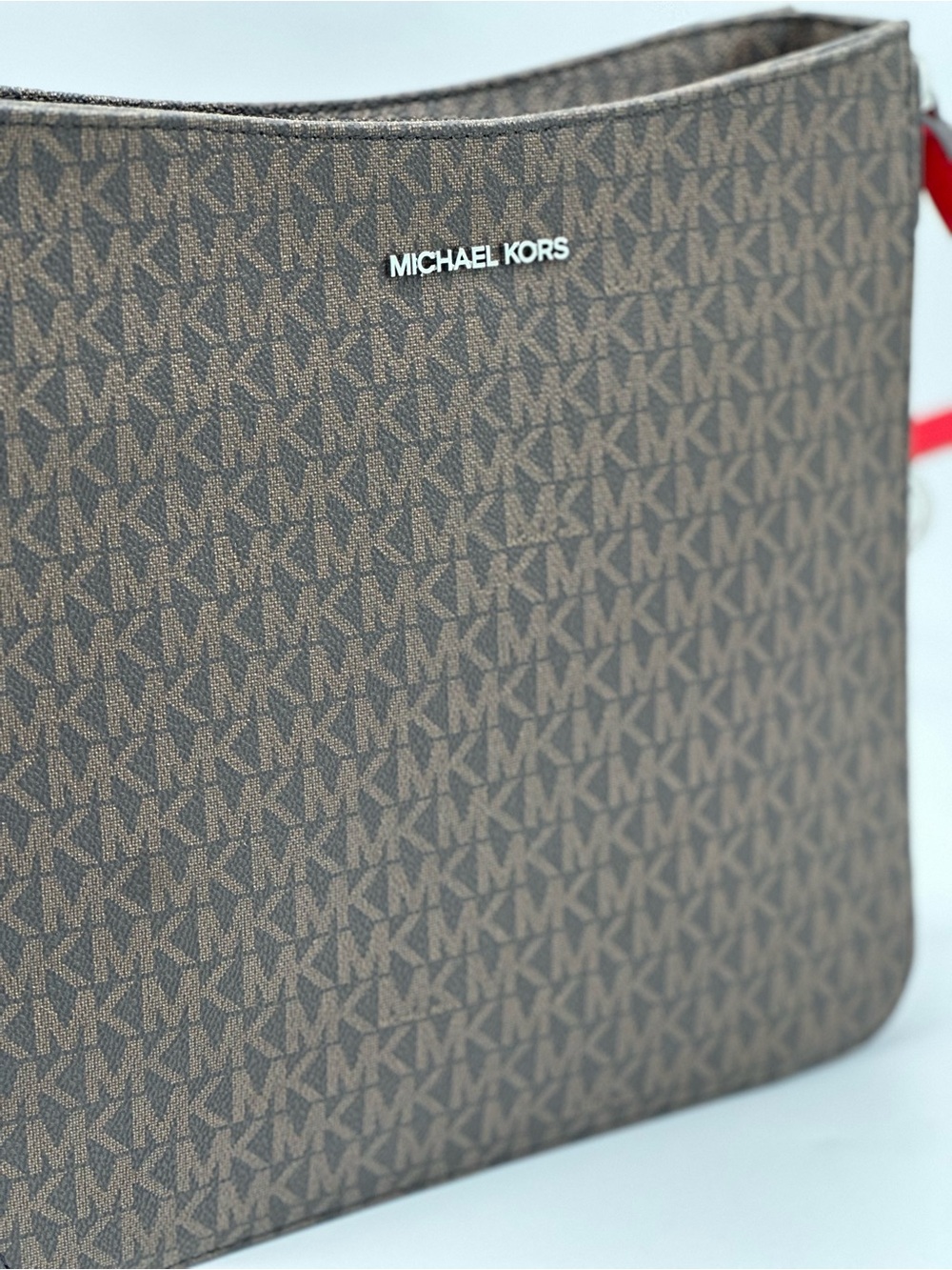 Michael Kors Brown Monogram Crossbody with Red Strap - Picture 2 of 12